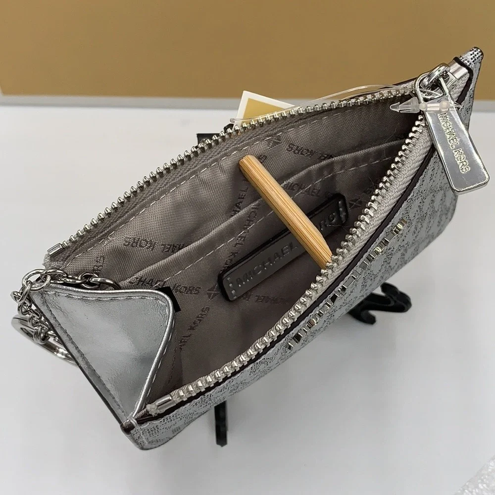 MICHAEL KORS JET SET TRAVEL SMALL TOP ZIP COINPOUCH WITH ID CARD SILVER … - Picture 10 of 12